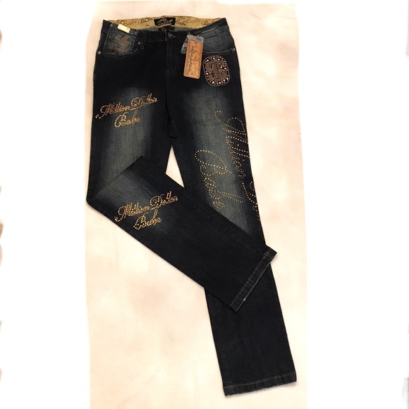 Unique Million dollar babe rhinestone & metal stud embellished blue jeans Money - Picture 2 of 16
